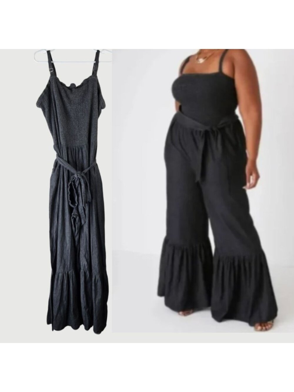 Bell Bottom Palazzo Jumpsuit Plus Size 5X Chambray Cotton One Piece Flare Pants